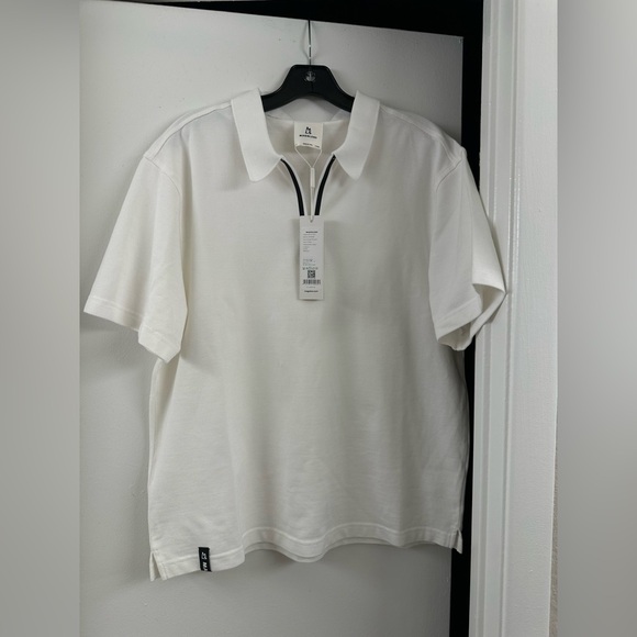 NWT $95 Magnlens Half zip Up Polo Shirt White Small S Cotton Blended Regular Fit - Picture 3 of 12